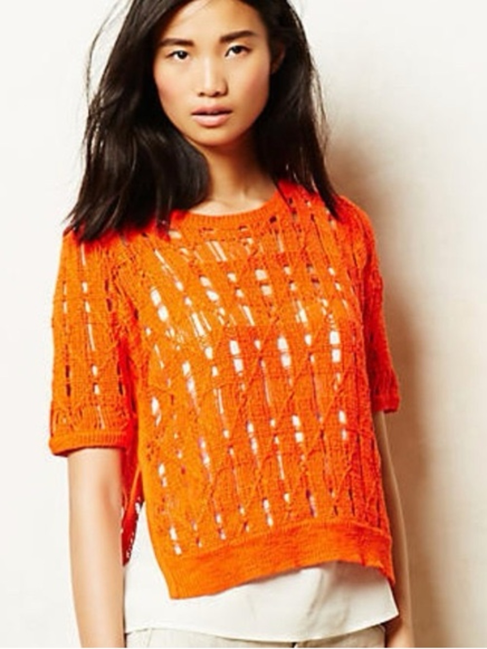 ANTHRO | MOTH Knit Openwork Short Sleeve Sweater